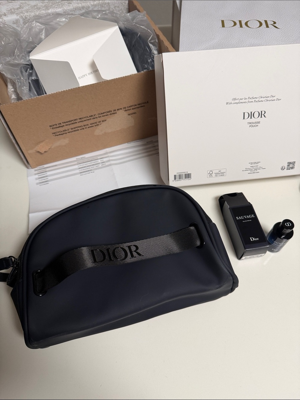 Dior Navy Branded Toiletry Pouch with Webbing Strap